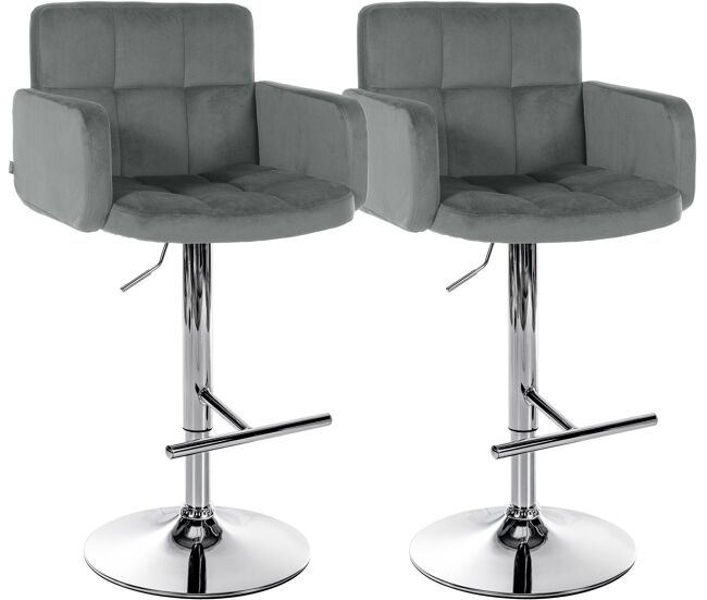 Juego de 2 taburetes de bar los angeles terciopelo gris 56x60x93 cm