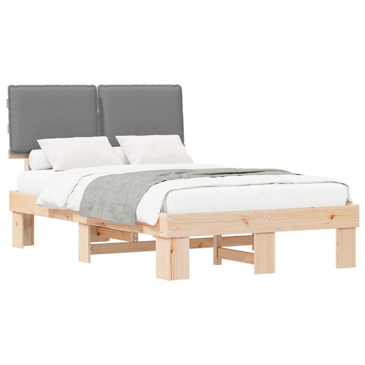 Estructura de cama matrimonial estilo con cabecera tapizada gris claro