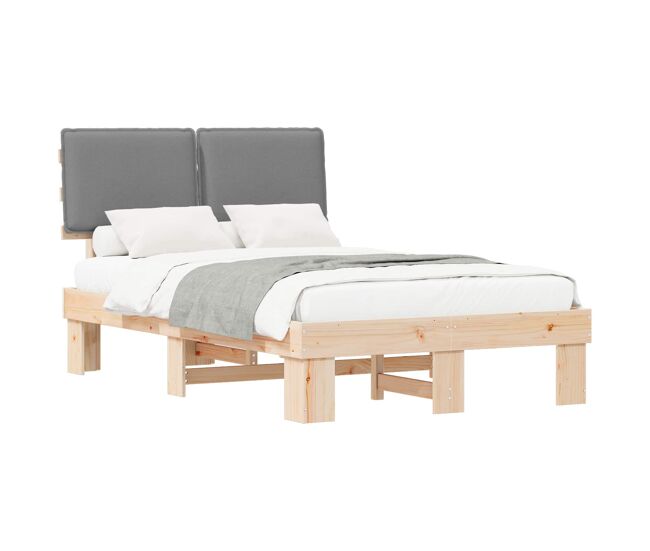 Estructura de cama matrimonial estilo con cabecera tapizada gris claro