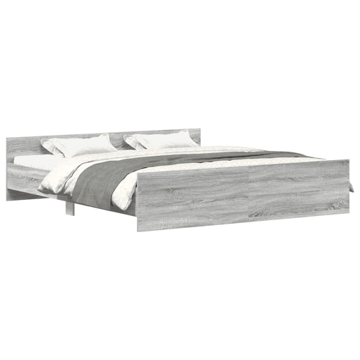 Estrutura Cama de casal para adultos c cabeceira e apoio pés 180x200 cm cinza sonoma