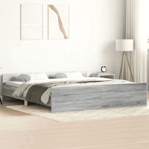 Estrutura Cama de casal para adultos c cabeceira e apoio pés 180x200 cm cinza sonoma