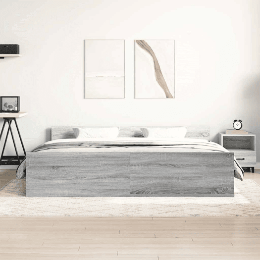 Estrutura Cama de casal para adultos c cabeceira e apoio pés 180x200 cm cinza sonoma