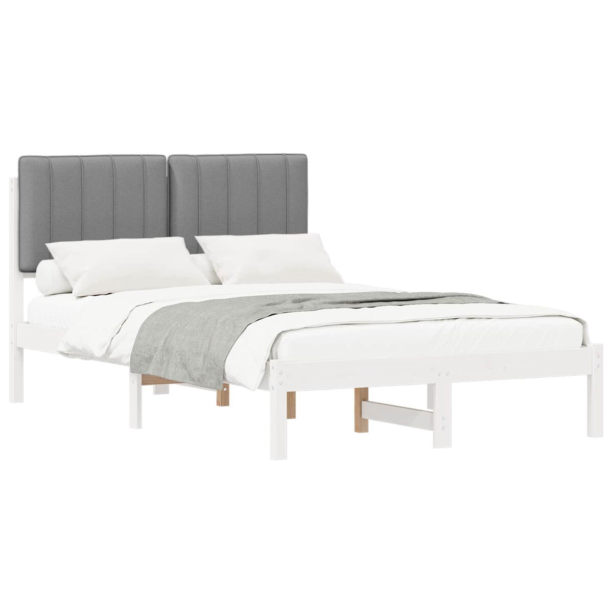 Estructura de cama matrimonial estilo con cabecera tapizada gris claro