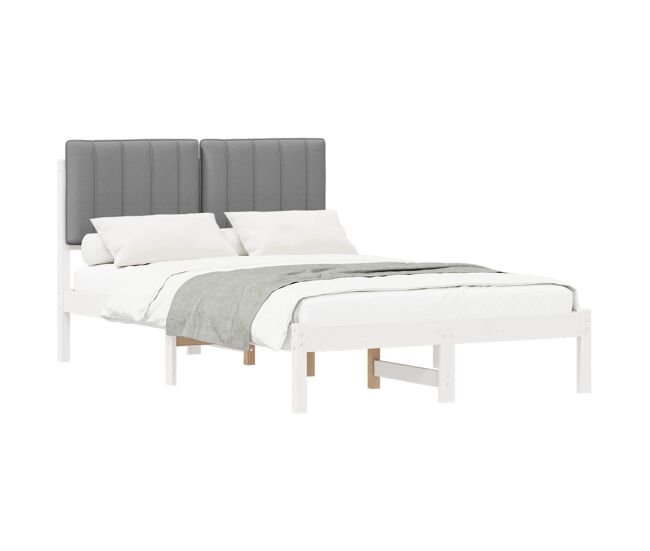 Estructura de cama matrimonial estilo con cabecera tapizada gris claro