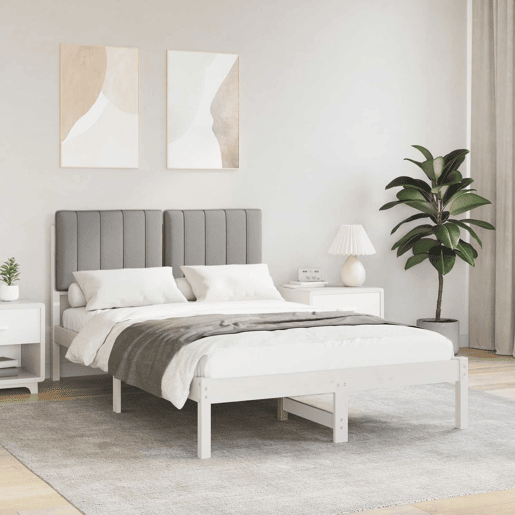 Estrutura de Cama de casal moderno com Cabeceira Estofada Cinzento-claro Estrutura de Cama de casal moderno com Cabeceira Estofada Cinzento-claro