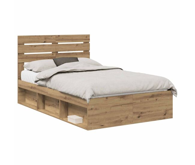 Estructura de cama matrimonial estilo con cabecera roble artesanal 120 x 200 cm