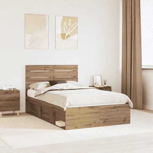 Estrutura de cama de casal moderno com cabeceira - Carvalho Artesanal 120 x 200 cm