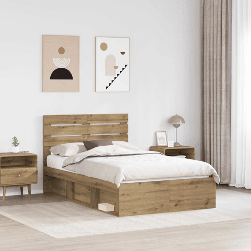 Estrutura de cama de casal moderno com cabeceira - Carvalho Artesanal 120 x 200 cm