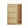 Armário estreito 90×24×130 cm - 3 compartimentos rebatíveis, prateleiras ajustáveis, 2 gavetas e prateleiras laterais abertas em rattan - Natural