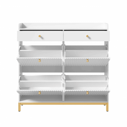 Armário 106,5 x 25 x 107 cm - 4 portas basculantes, 2 gavetas, puxadores e pés metálicos - Branco Armário 106,5 x 25 x 107 cm - 4 portas basculantes, 2 gavetas, puxadores e pés metálicos - Branco