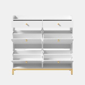 Armário 106,5 x 25 x 107 cm - 4 portas basculantes, 2 gavetas, puxadores e pés metálicos - Branco