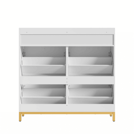 Armário 106,5 x 25 x 107 cm - 4 portas basculantes, 2 gavetas, puxadores e pés metálicos - Branco Armário 106,5 x 25 x 107 cm - 4 portas basculantes, 2 gavetas, puxadores e pés metálicos - Branco