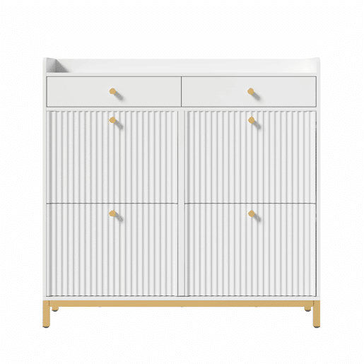 Armário 106,5 x 25 x 107 cm - 4 portas basculantes, 2 gavetas, puxadores e pés metálicos - Branco Armário 106,5 x 25 x 107 cm - 4 portas basculantes, 2 gavetas, puxadores e pés metálicos - Branco