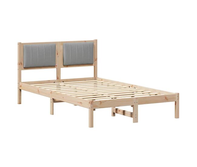 Estructura de cama matrimonial estilo con cabecera tapizada gris claro