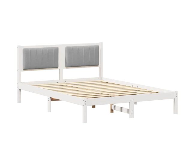 Estructura de cama matrimonial estilo con cabecera tapizada gris claro