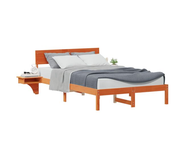 Estructura de cama matrimonial comodidad con cabecera - marrón cera 120 x 200 cm