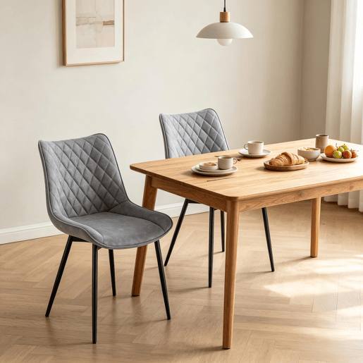 Conjunto de 2 cadeiras de jantar - estofadas, cadeira auxiliar, estilo moderno - Cinza Conjunto de 2 cadeiras de jantar - estofadas, cadeira auxiliar, estilo moderno - Cinza