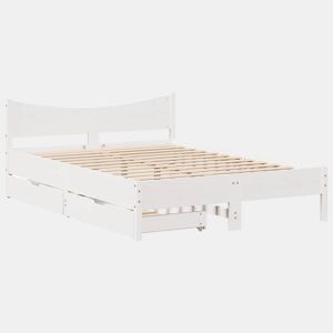 Estrutura de Cama de casal moderno com gavetas - 120x190 cm pinho maciço branco