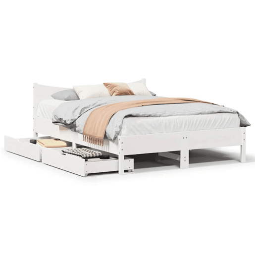 Estrutura de Cama de casal moderno com gavetas - 120x190 cm pinho maciço branco Estrutura de Cama de casal moderno com gavetas - 120x190 cm pinho maciço branco