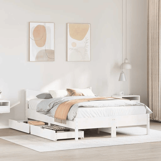 Estrutura de Cama de casal moderno com gavetas - 120x190 cm pinho maciço branco Estrutura de Cama de casal moderno com gavetas - 120x190 cm pinho maciço branco