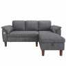 Sofá de canto L de 3 lugares - chaise longue com arrumação, reversível, USBType-C, bolsos laterais, chenille - cinzento claro