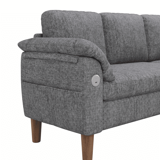 Sofá de canto L de 3 lugares - chaise longue com arrumação, reversível, USBType-C, bolsos laterais, chenille - cinzento claro Sofá de canto L de 3 lugares - chaise longue com arrumação, reversível, USBType-C, bolsos laterais, chenille - cinzento claro