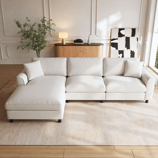 Sofá de canto 256 x 137 x 79 cm - modular em forma de nuvem, com chaise longue reversível e zona de descanso extra larga - Bege Sofá de canto 256 x 137 x 79 cm - modular em forma de nuvem, com chaise longue reversível e zona de descanso extra larga - Bege