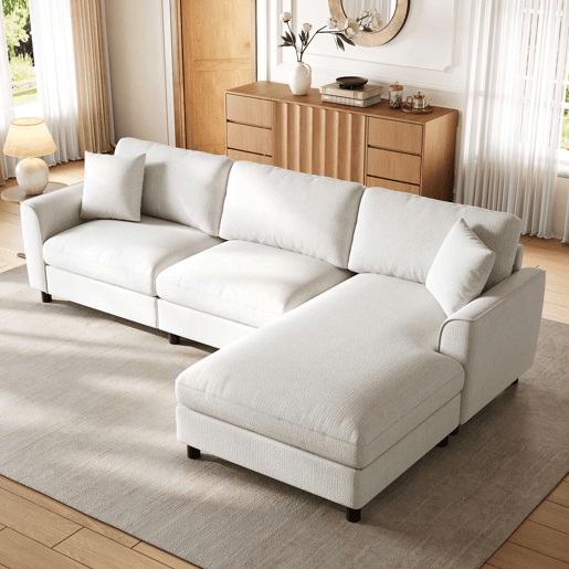 Sofá de canto 256 x 137 x 79 cm - modular em forma de nuvem, com chaise longue reversível e zona de descanso extra larga - Bege Sofá de canto 256 x 137 x 79 cm - modular em forma de nuvem, com chaise longue reversível e zona de descanso extra larga - Bege