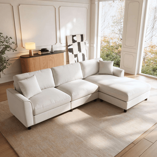 Sofá de canto 256 x 137 x 79 cm - modular em forma de nuvem, com chaise longue reversível e zona de descanso extra larga - Bege Sofá de canto 256 x 137 x 79 cm - modular em forma de nuvem, com chaise longue reversível e zona de descanso extra larga - Bege