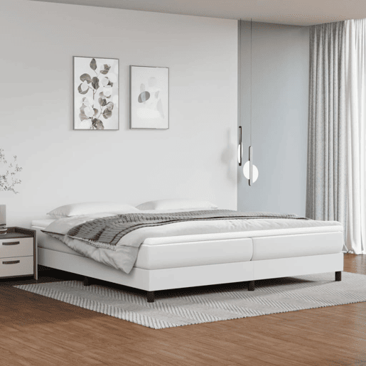 Estrutura de Cama de casal moderno com molas 200x200 cm couro artificial branco Estrutura de Cama de casal moderno com molas 200x200 cm couro artificial branco