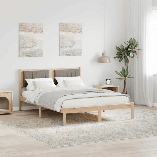 Estrutura de Cama de casal moderno com Cabeceira Estofada Cinzento-acastanhado Estrutura de Cama de casal moderno com Cabeceira Estofada Cinzento-acastanhado
