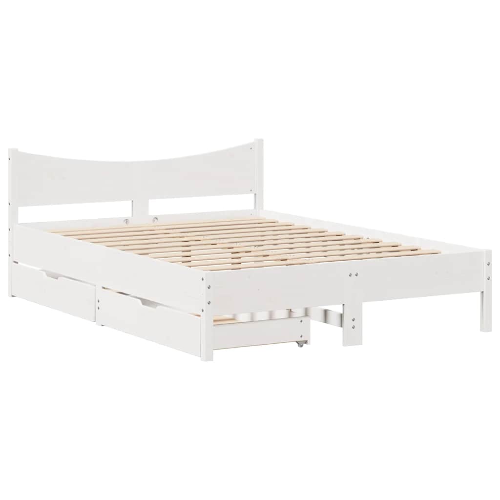 Estructura de cama doble matrimonial con cajones madera de pino blanco 120x200 cm