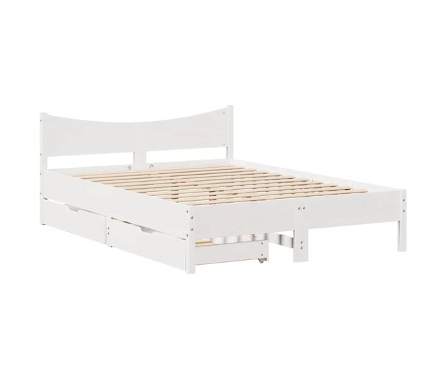 Estructura de cama doble matrimonial con cajones madera de pino blanco 120x200 cm