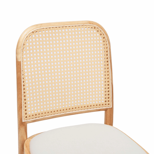 2 cadeiras de jantar - encosto em rattan, estofadas em linho, confortáveis e respiráveis, estilo moderno - cor de madeira