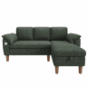 Sofá de canto L de 3 lugares - chaise longue com arrumação, montagem reversível, USBTipo C, tecido de chenille - Verde