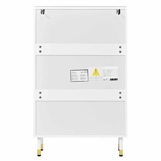 Armário de sapatos de 60 cm u2013 estreito, com portas basculantes, gaveta e design ondulado com pés metálicos cilíndricos u2013 Branco Armário de sapatos de 60 cm u2013 estreito, com portas basculantes, gaveta e design ondulado com pés metálicos cilíndricos u2013 Branco