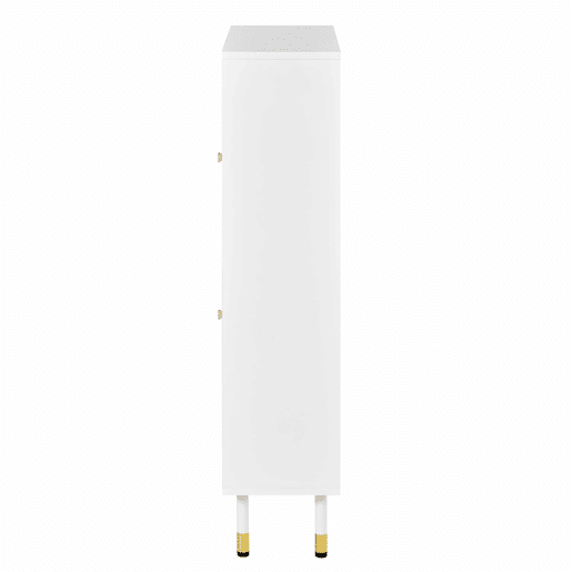 Armário de sapatos de 60 cm u2013 estreito, com portas basculantes, gaveta e design ondulado com pés metálicos cilíndricos u2013 Branco Armário de sapatos de 60 cm u2013 estreito, com portas basculantes, gaveta e design ondulado com pés metálicos cilíndricos u2013 Branco