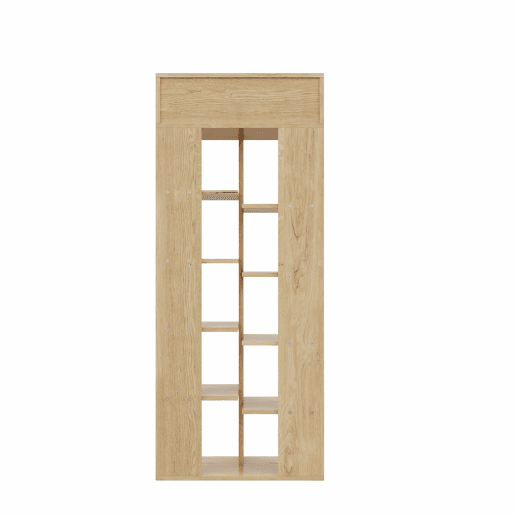 Armário 55×33×133 cm - multifuncional com 10 prateleiras e uma gaveta, design aberto para a entrada - cor natural Armário 55×33×133 cm - multifuncional com 10 prateleiras e uma gaveta, design aberto para a entrada - cor natural