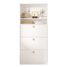 Armário 80x24x178,5 cm - com 3 compartimentos rebatÃveis, 2 prateleiras abertas e puxadores dourados - Branco
