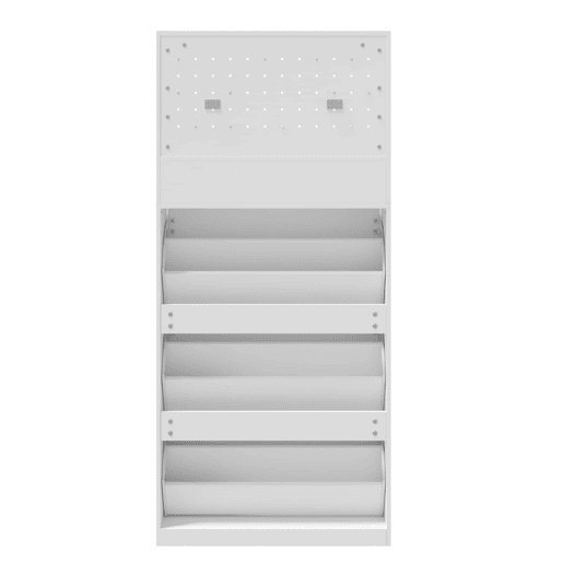 Armário 80x24x178,5 cm - com 3 compartimentos rebatíveis, 2 prateleiras abertas e puxadores dourados - Branco Armário 80x24x178,5 cm - com 3 compartimentos rebatíveis, 2 prateleiras abertas e puxadores dourados - Branco