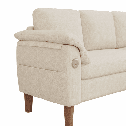 Sofá de canto L de 3 lugares u2013 com chaise longue com arrumação, USBType-C, reversível e tecido de chenille u2013 Bege Sofá de canto L de 3 lugares u2013 com chaise longue com arrumação, USBType-C, reversível e tecido de chenille u2013 Bege