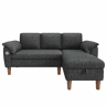 Sofá de canto em L com 3 lugares u2013 chaise longue com arrumação, reversível, USBTipo C, bolsos laterais, almofadas em chenille u2013 Cinza