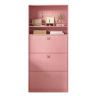 Armário 80x24x178,5 cm - 3 compartimentos rebatÃveis, 2 prateleiras abertas, puxadores dourados em forma de trevo - rosa