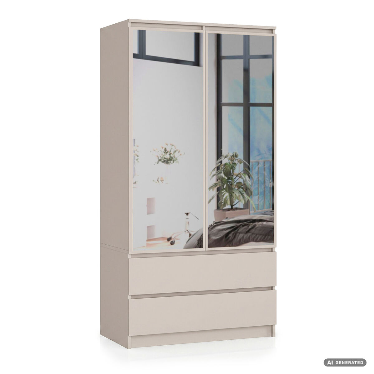 Armario s90 con espejo integrado cashmere 90 cm 2 puertas 2 cajones 4 estantes 90x51x180 cm