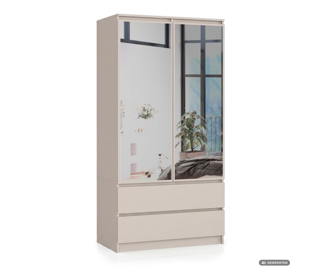 Armario s90 con espejo integrado cashmere 90 cm 2 puertas 2 cajones 4 estantes 90x51x180 cm