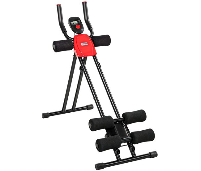 Sportnow máquina abdominales plegable con monitor lcd, entrenador de abdominales para casa, aparato de entrenamiento muscular multifuncional, carga
