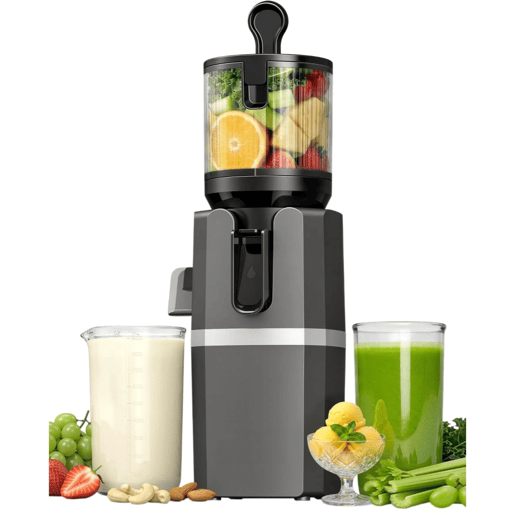 Máquina de Espremer Lenta Cold Press 250W Sem BPA Boca Larga 12cm Espremedor de Sumos e Sorvetes Cinzento