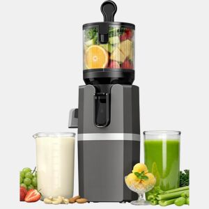 Máquina de Espremer Lenta Cold Press 250W Sem BPA Boca Larga 12cm Espremedor de Sumos e Sorvetes Cinzento