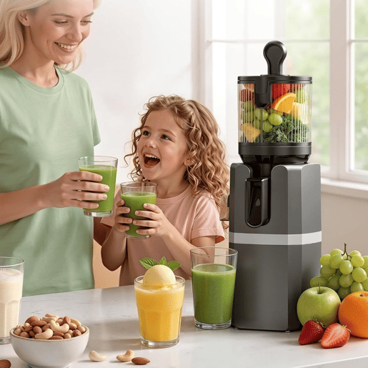 Máquina de Espremer Lenta Cold Press 250W Sem BPA Boca Larga 12cm Espremedor de Sumos e Sorvetes Cinzento