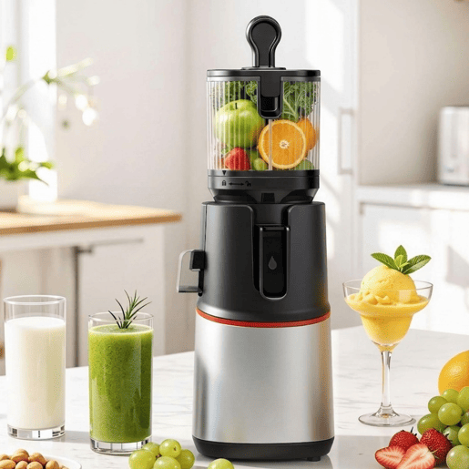 Máquina de Sumos Lenta Cold Press 3 em 1 250W com Boca Larga 4.7 sem BPA Prata e Preto Máquina de Sumos Lenta Cold Press 3 em 1 250W com Boca Larga 4.7 sem BPA Prata e Preto